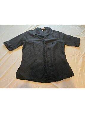 26 International Black Embroidered Linen Blend Button Down Shirt